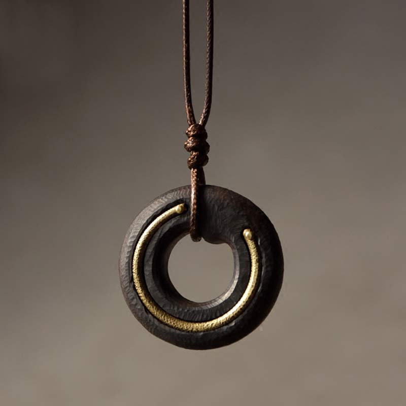 Karma Stone Zen Circle Ebony Wood Peace Calm Necklace Pendant