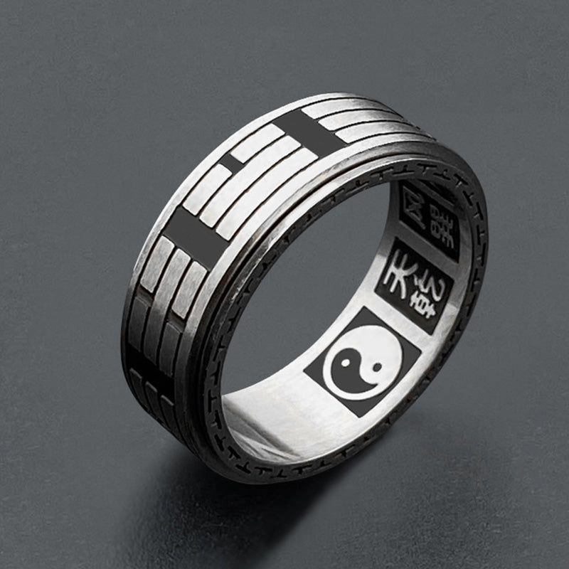 Karma Stone Bagua Yin Yang Titanium Steel Balance Rotatable Ring