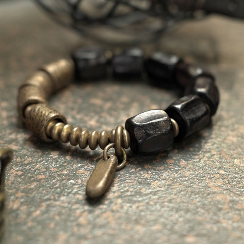 Karma Stone Vintage Peace Ebony Wood Copper Beads Wooden Jewelry Spiritual Bracelets