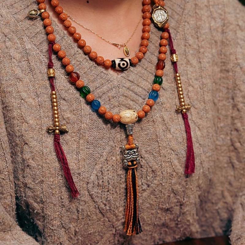 Karma Stone Tibet 108 Bodhi Seed  Wisdom Peace Wooden Rosary Bracelet