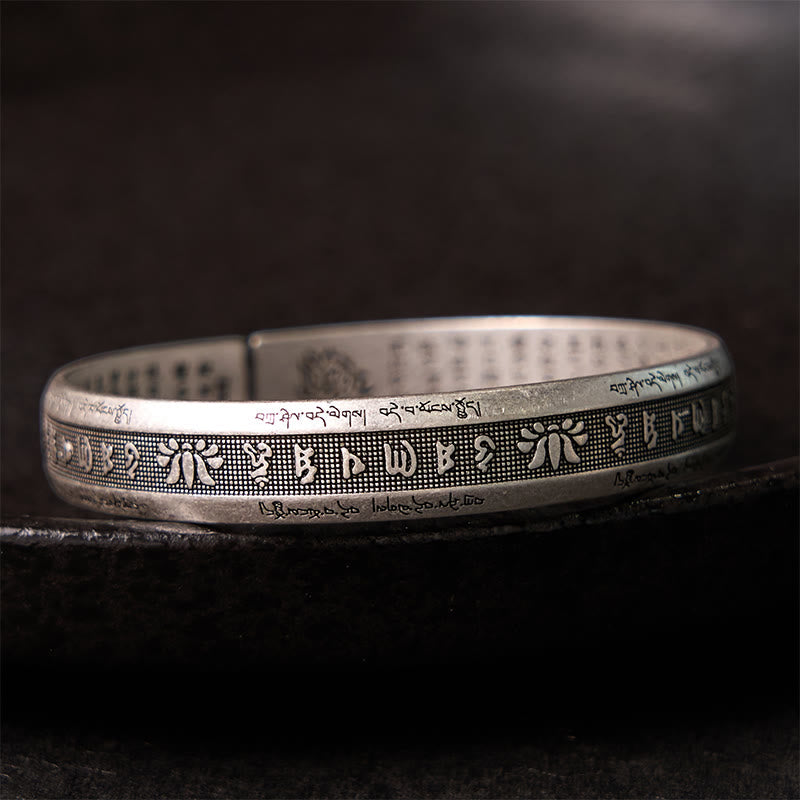 Karma Stone Om Mani Padme Hum Heart Sutra Mantra Lotus Peace Meditation Cuff Bracelet Bangle