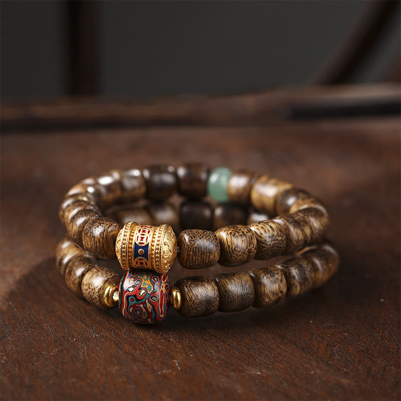 Karma Stone Agarwood Copper Coin Auspicious Cloud Calm Wooden Bead Bracelet