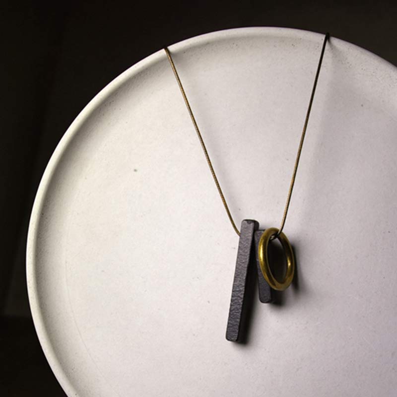 Karma Stone Zen Circle Ebony Wood Enlightenment Necklace Pendant