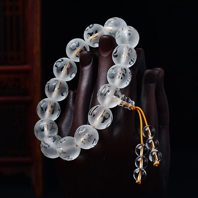 Karma Stone Tibet White Crystal Black Onyx Om Mani Padme Hum Buddha Beads Bracelet