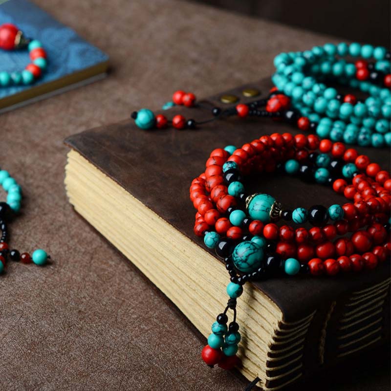 Karma Stone Turquoise Black Onyx Red Turquoise Bead Protection Bracelet