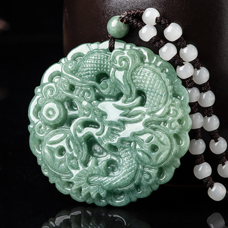 Karma Stone Chinese Zodiac Dragon Jade Fortune Necklace String Pendant