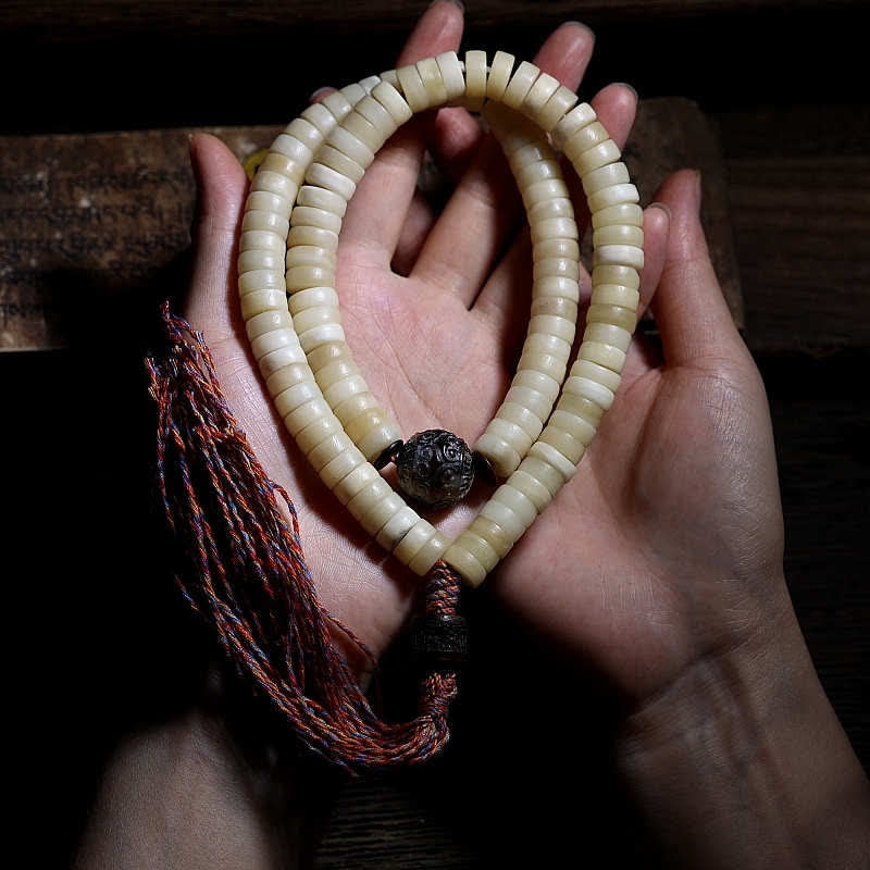 Karma Stone 108-Bead Tibetan Yak Bone Bracelet Mala Beads Balancing Power Mala Bracelet