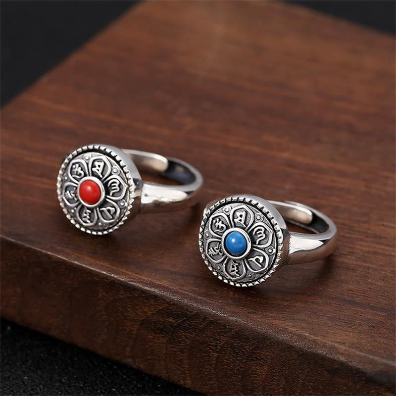Karma Stone Tibetan Om Mani Padme Hum Peace Rotatable Ring