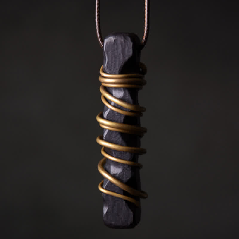 Karma Stone Tibet Ebony Wood Copper Balance Peace Necklace Pendant