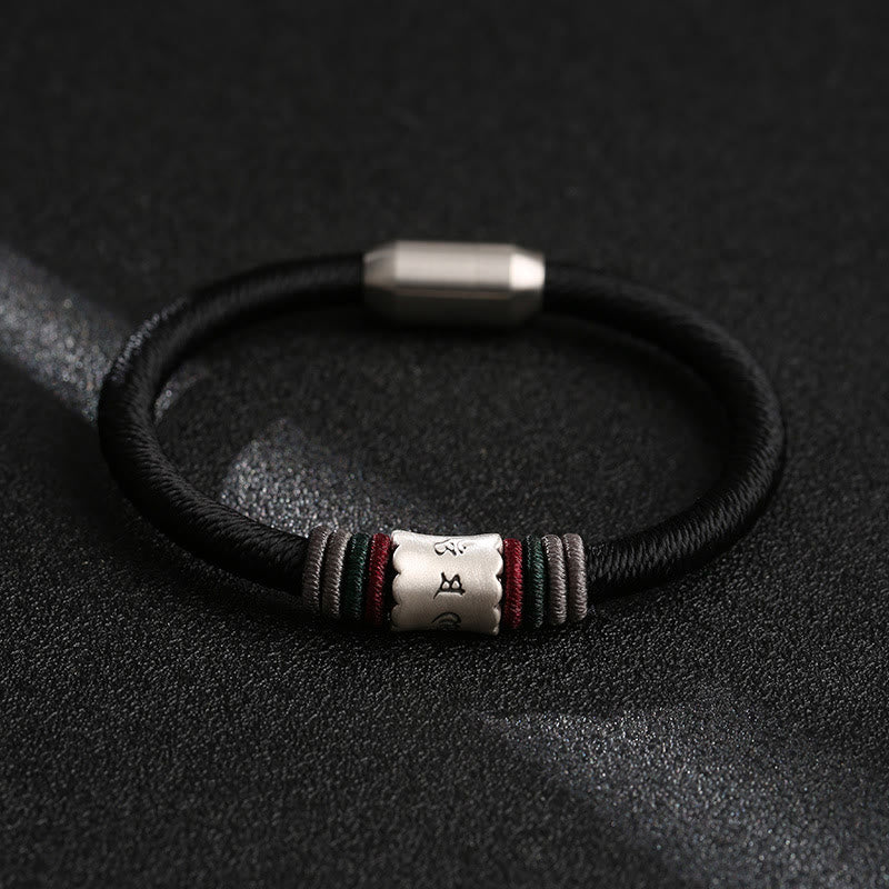 Karma Stone 999 Sterling Silver Om Mani Padme Hum Peace Magnetic Buckle Mens Buddha Bracelet