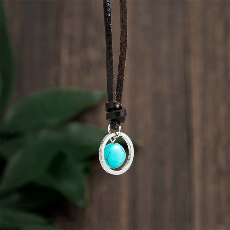 Karma Stone Round Turquoise Stone Protection Strength Necklace Pendant