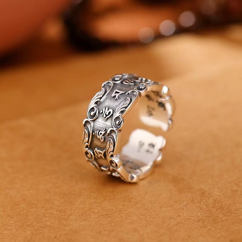 Karma Stone Tibetan Om Mani Padme Hum Design Peace Adjustable Ring