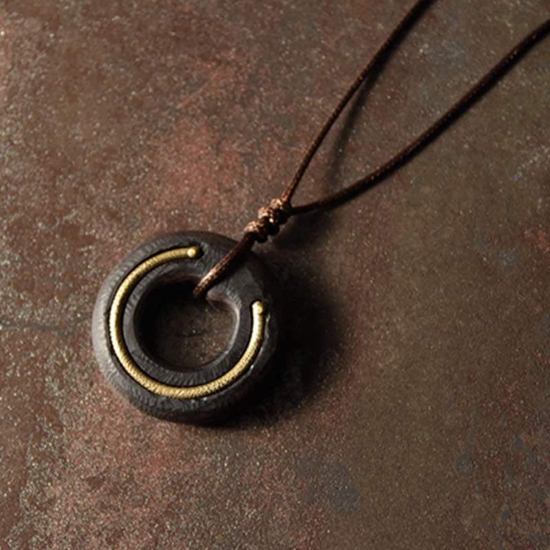 Karma Stone Zen Circle Ebony Wood Peace Calm Necklace Pendant