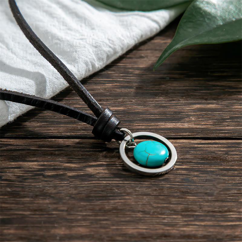 Karma Stone Round Turquoise Stone Protection Strength Necklace Pendant