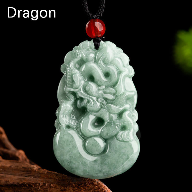 Karma Stone Natural Green Jade 12 Chinese Zodiac Luck Prosperity Necklace Pendant