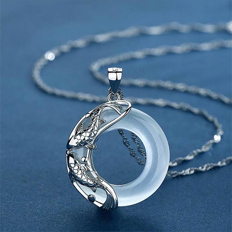 Karma Stone Natural White Jade Koi Lucky Necklace