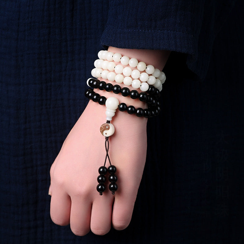 Karma Stone Ebony YinYang Protection Necklace Mala