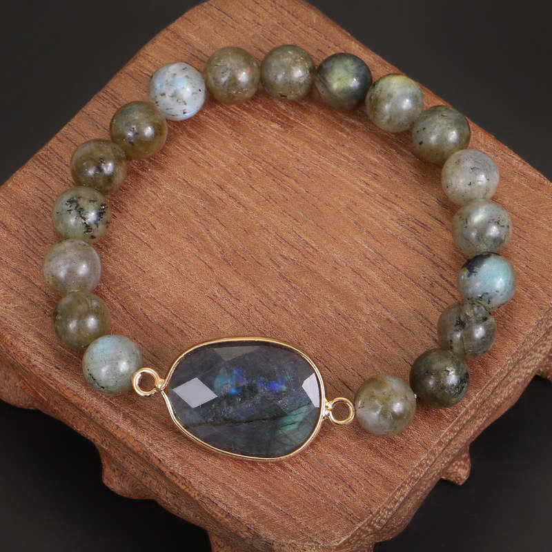 Karma Stone Natural Labradorite Moonstone Support Healing Beaded Bracelet