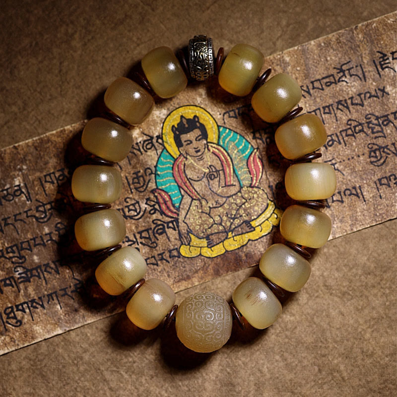 Karma Stone Handcrafted Tibetan Ram's Horn Six-Syllable Mantra Prayer Bracelet Roman Catholic Bracelet