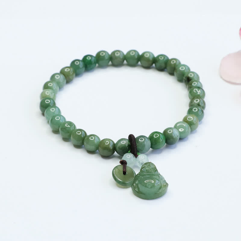 Karma Stone Laughing Buddha Cyan Jade Healing Bracelet