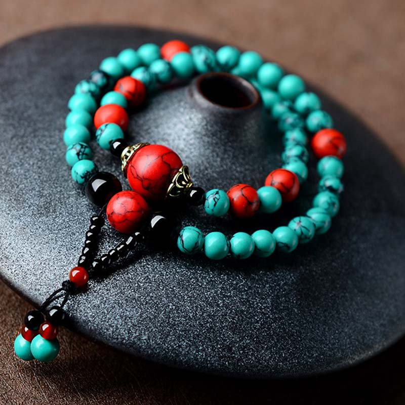 Karma Stone Turquoise Black Onyx Red Turquoise Bead Protection Bracelet
