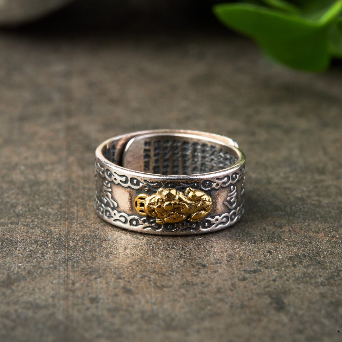 Karma Stone Feng Shui Pixiu Mantra Ring - Wealth & Protection