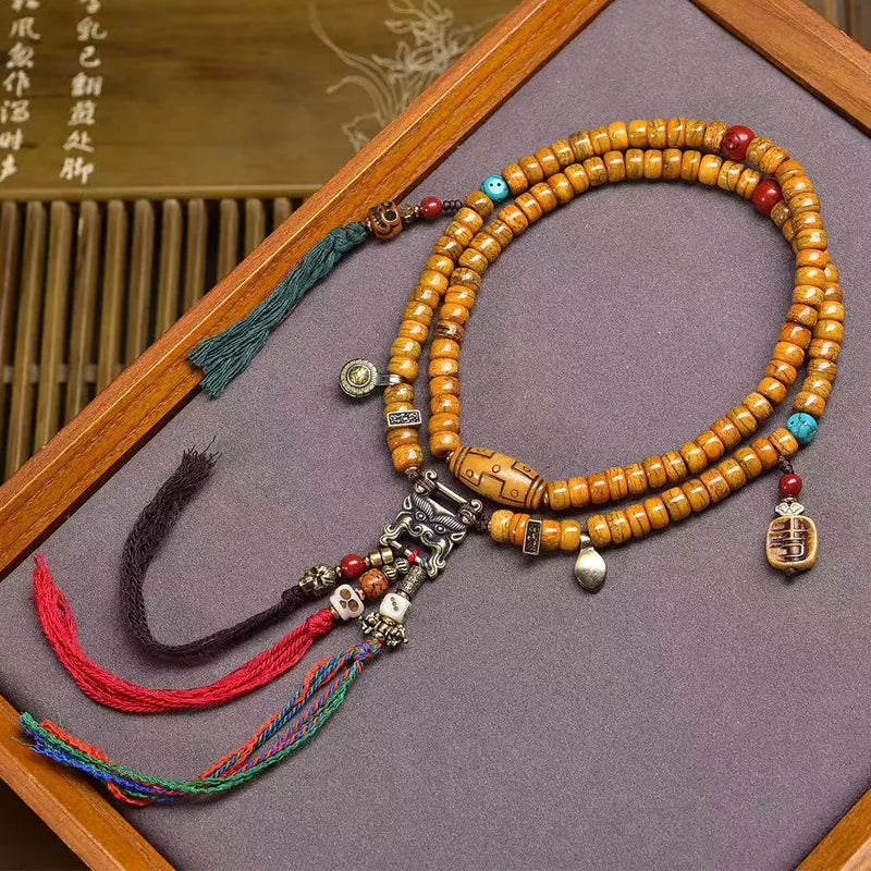 Karma Stone 108 beads Tibetan yak bone bracelet necklace