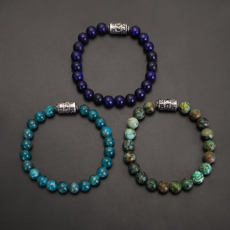 Karma Stone Natural Lazurite Pietersite Unakite Om Mani Padme Hum Bead Positive Bracelet