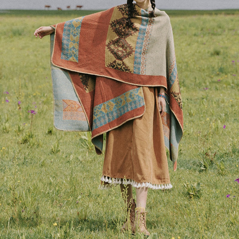 Karma Stone Tibetan Shawl Diamond Pattern Winter Warm Cloak Scarf