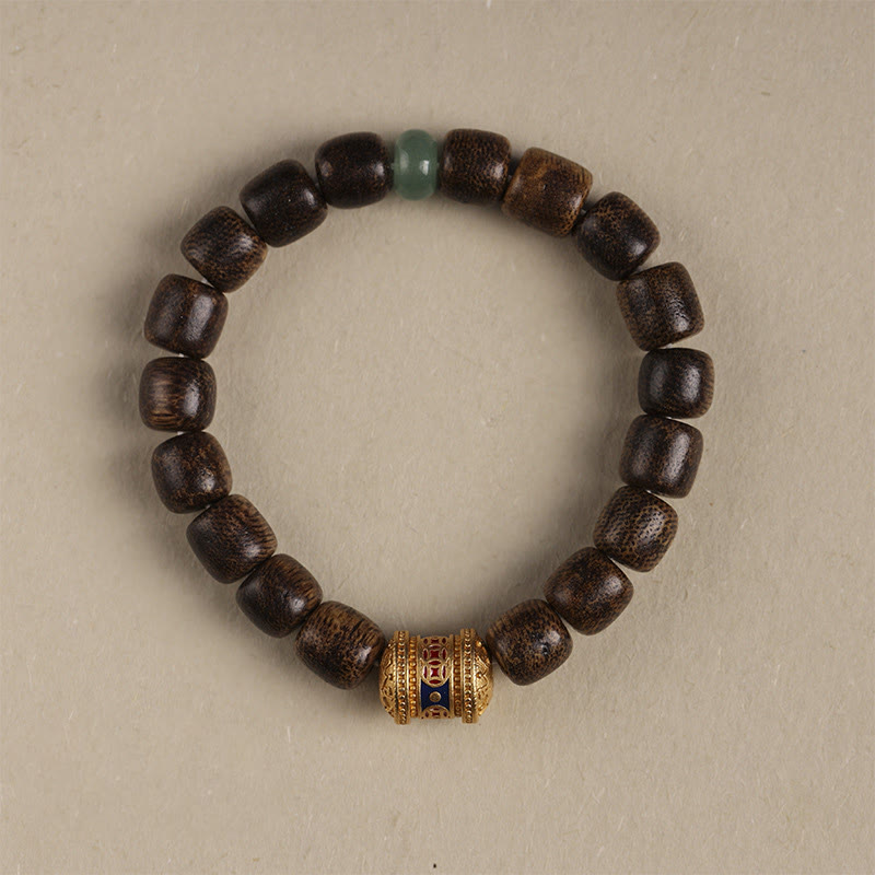 Karma Stone Agarwood Copper Coin Auspicious Cloud Calm Wooden Bead Bracelet