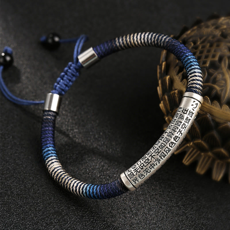 Karma Stone 999 Sterling Silver Heart Sutra Calm Handmade Braided Buddhist Bracelet