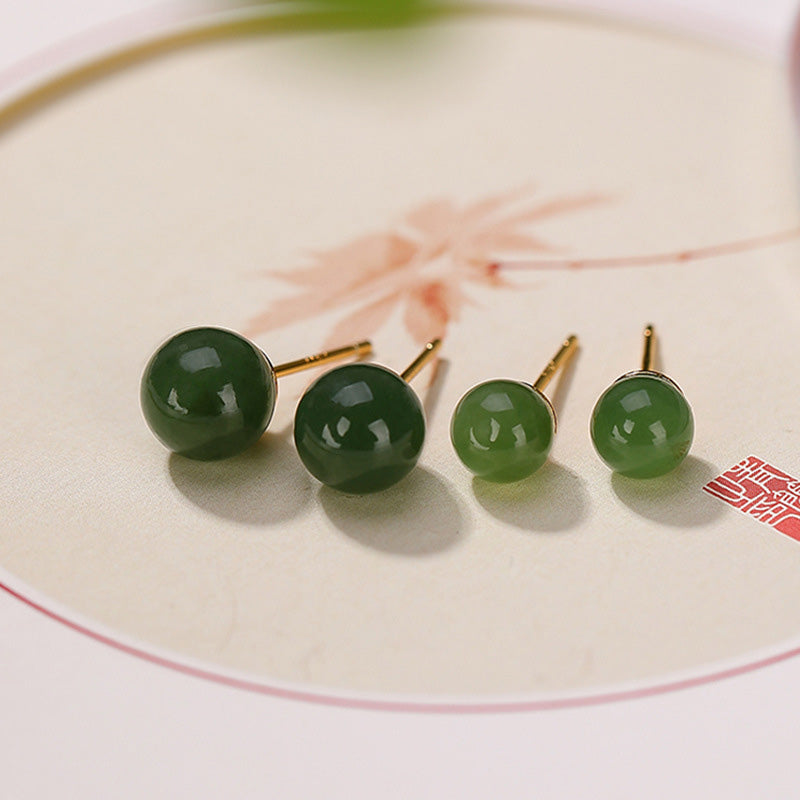 Karma Stone 925 Sterling Silver Round Cyan Jade Healing Calm Stud Earrings