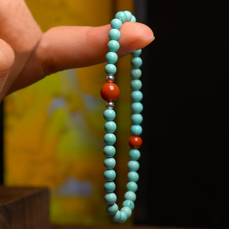 Karma Stone Turquoise Red Agate Bead Protection Bracelet