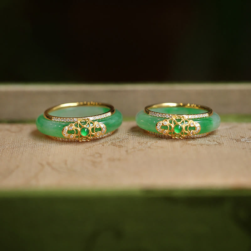 Karma Stone 18K Gold Plated Natural Green Chalcedony Strength Ring