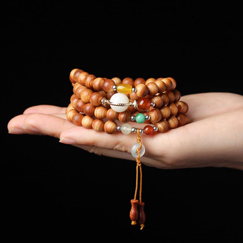 Karma Stone Tibetan Rosewood Healing Wooden Rosary Bracelet