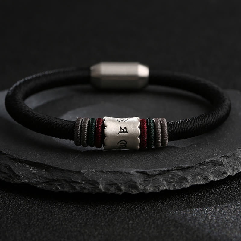 Karma Stone 999 Sterling Silver Om Mani Padme Hum Peace Magnetic Buckle Mens Buddha Bracelet