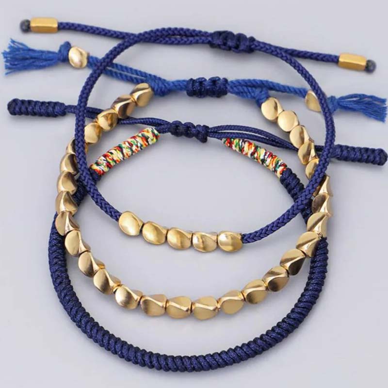 Karma Stone 3-Piece Tibetan Copper Bead Healing and Protection Bracelets Set