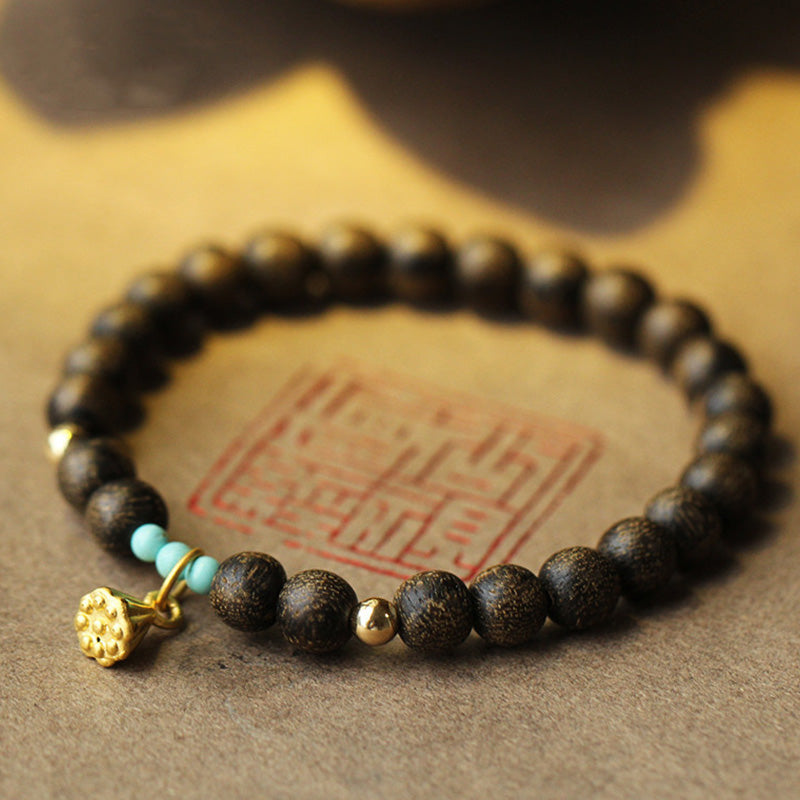 Karma Stone Agarwood Lotus Strength Wooden Bead Bracelet Healing Bracelets For Women