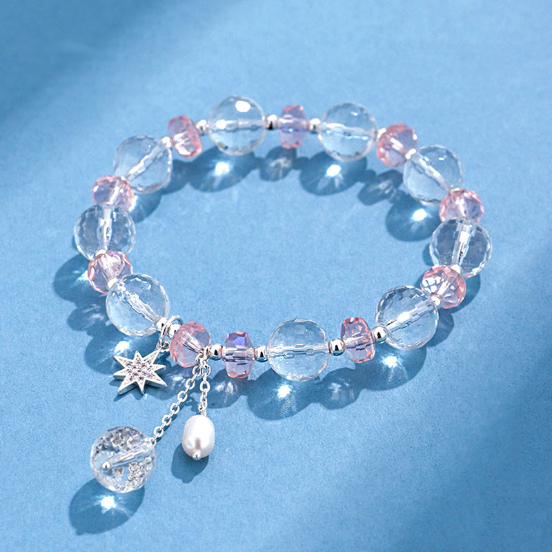 Karma Stone White Crystal Pink Crystal Protection Star Charm Bracelet