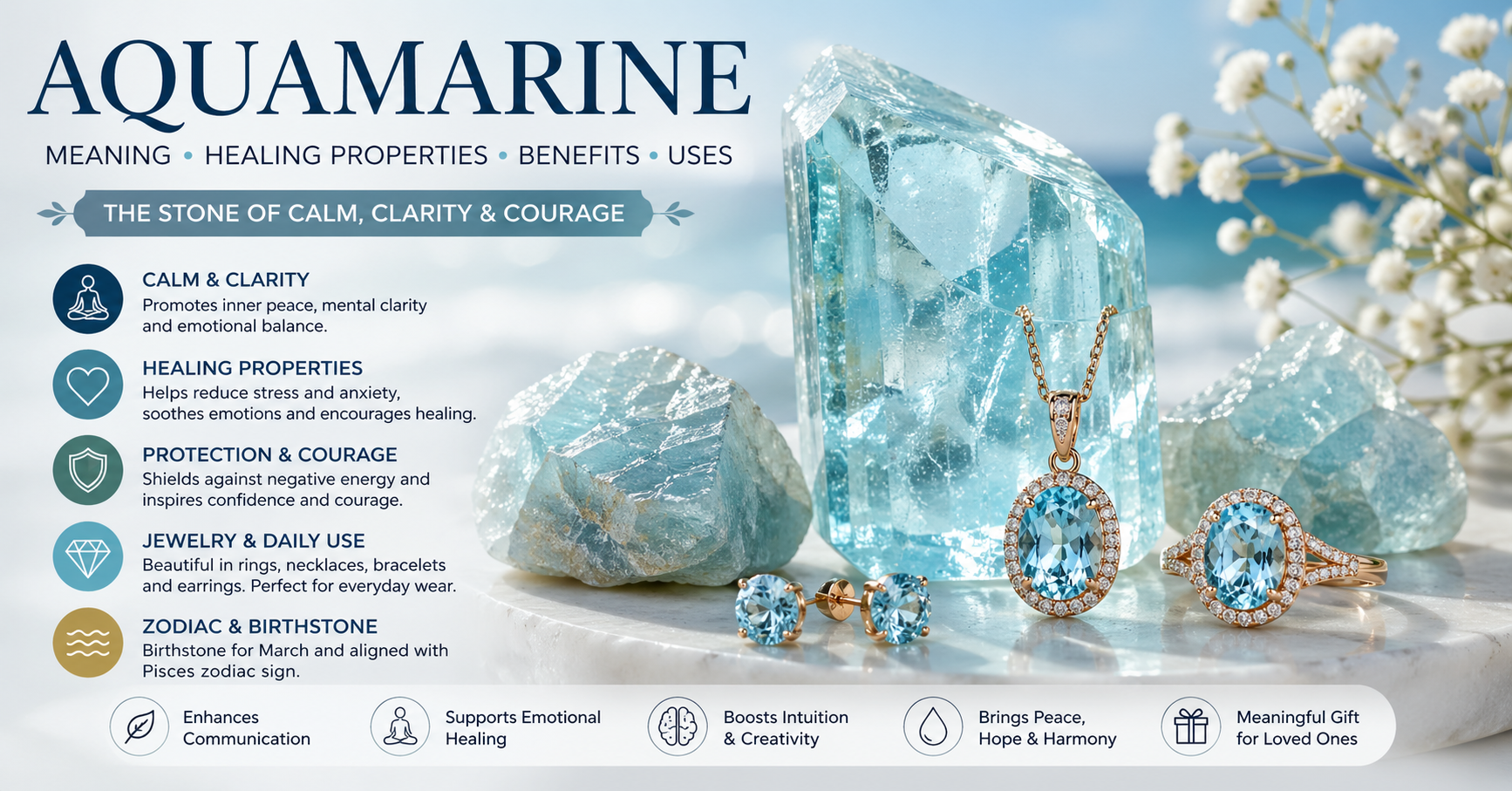 Aquamarine Meaning, Healing Properties, Benefits, and Uses in Jewelry