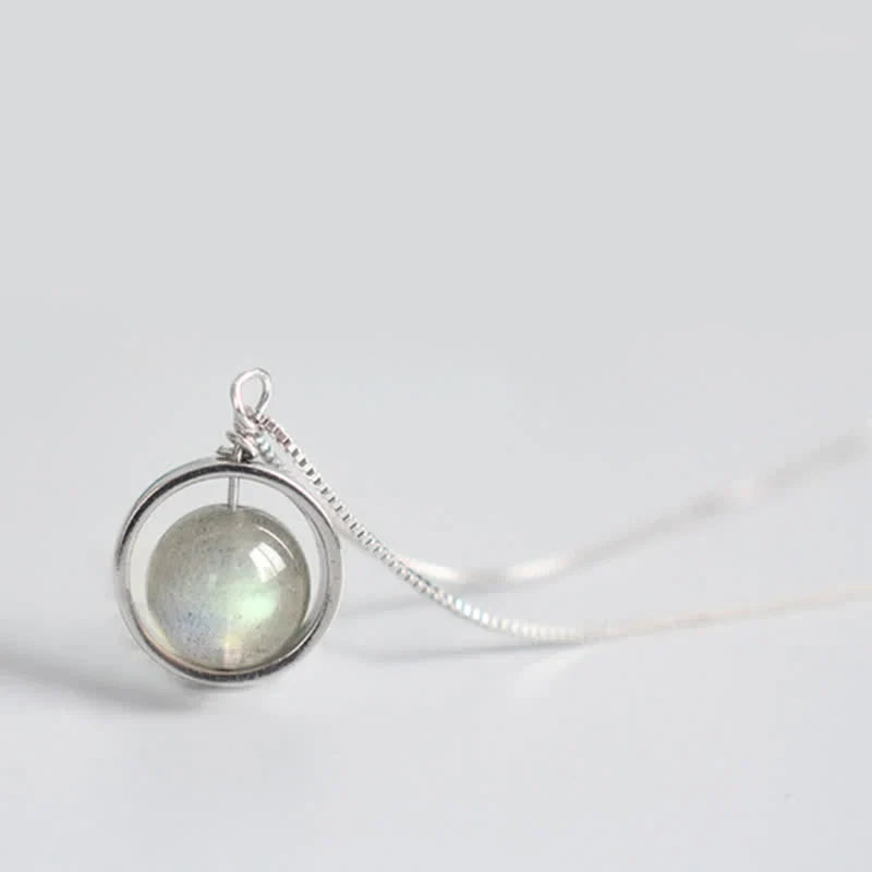 Moonstone Sterling Silver Necklace – Rotating Planet Pendant | Karma Stone