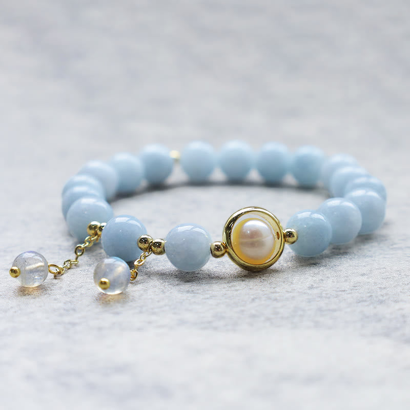 Karma Stone Aquamarine Pearl Healing Moonstone Beads Charm Bracelet