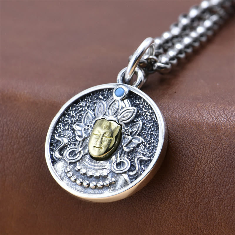 Karma Stone 925 Sterling Silver Green Tara Double Dorje Vajra Protection Necklace Pendant