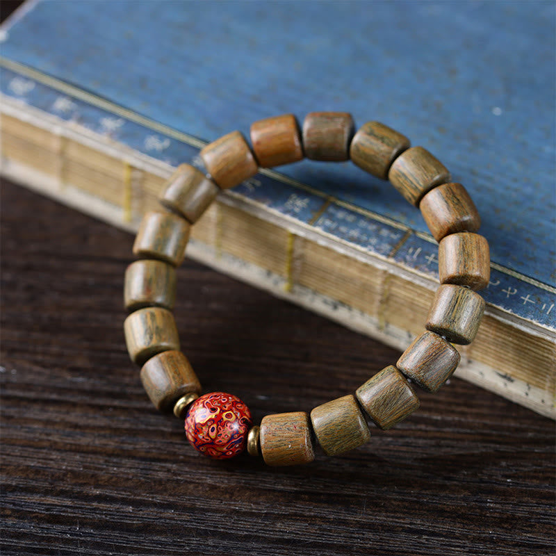 Karma Stone Natural Green Sandalwood Small Leaf Red Sandalwood Lacquer Bead Peace Bracelet