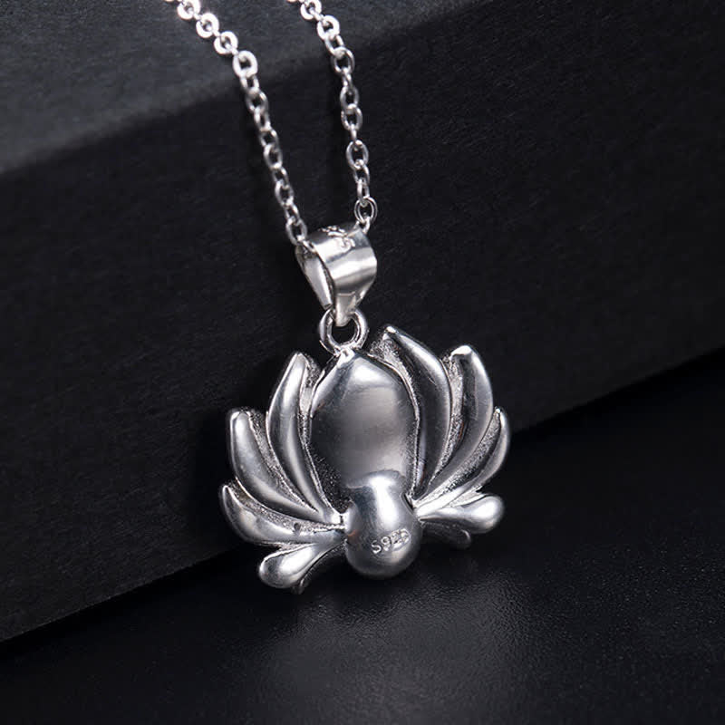 Karma Stone 925 Sterling Silver Lotus Flower Pearl Wealth Necklace Pendant