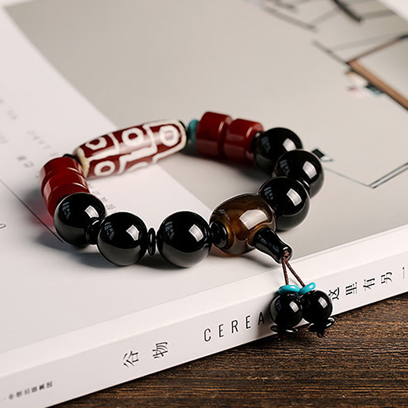 Karma Stone Nine-Eyed Dzi Bead Black Agate Fortune Tibetan Bracelet Protection Bracelets
