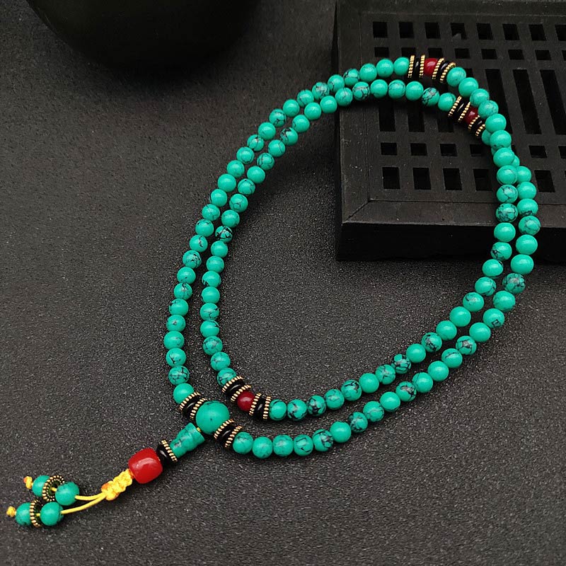 Karma Stone Tibetan Turquoise Healing Women's Prayer Bead Bracelet Men's Prayer Bead Bracelet Necklace
