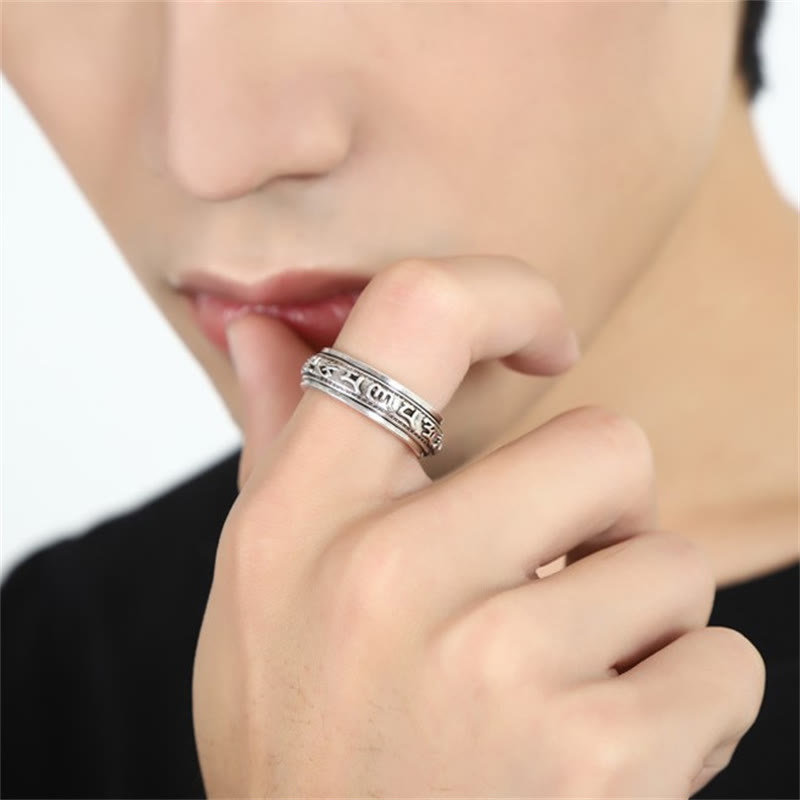 Karma Stone Tibetan Om Mani Padme Hum PiXiu Engraved Wealth Luck Rotatable Ring