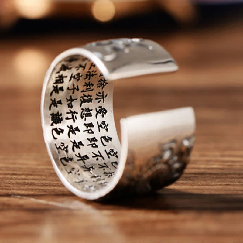 Karma Stone 999 Sterling Silver Dragon Carved Pattern Protection Success Ring