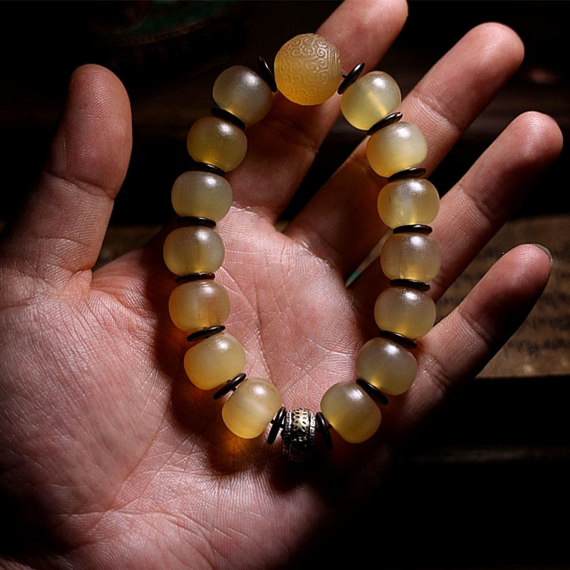 Karma Stone Handmade Tibetan Sheep Horn Om Mani Padme Hum Auspiciousness Bracelet